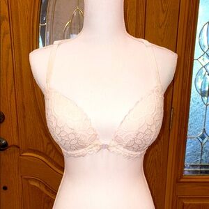 VS Pink White Lace Bra with Molded Cups